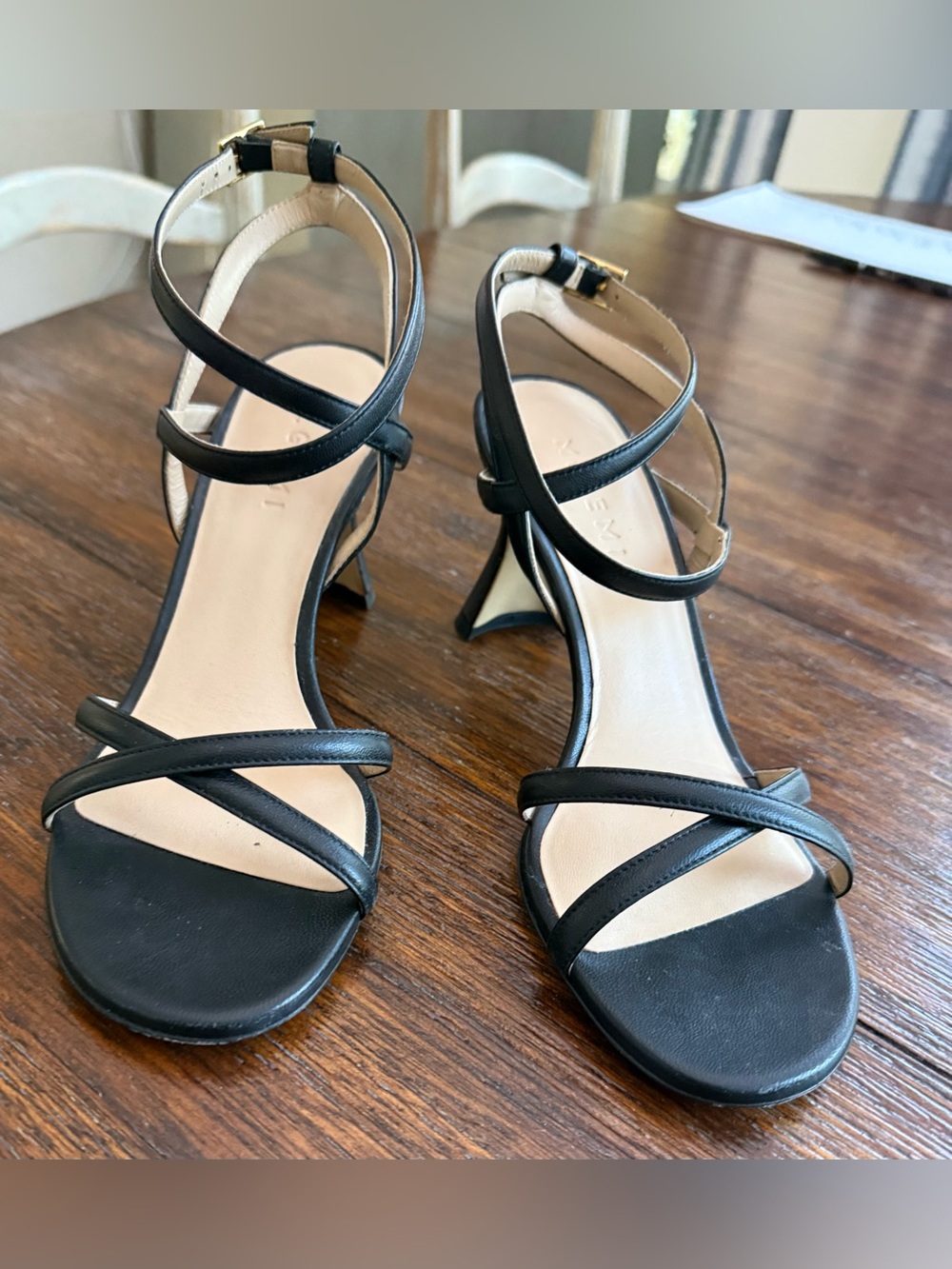 M.Gemi The Caterina Black Leather Sandal Heel EU 37 Made in Italy Ankle Strap